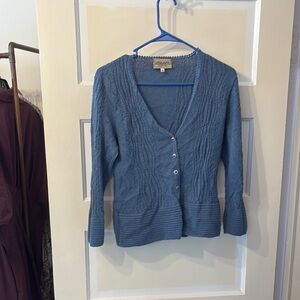 100% Alpaca Knit Button-Front Cardigan - Blue